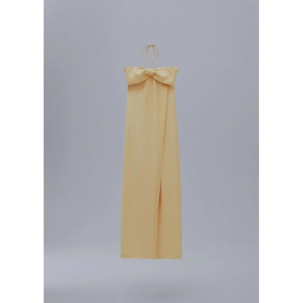NEW NWT MANGO Satin Crossed Dress Bow Neckline Maxi Gown Party Cocktail M US 6 - Picture 3 of 14